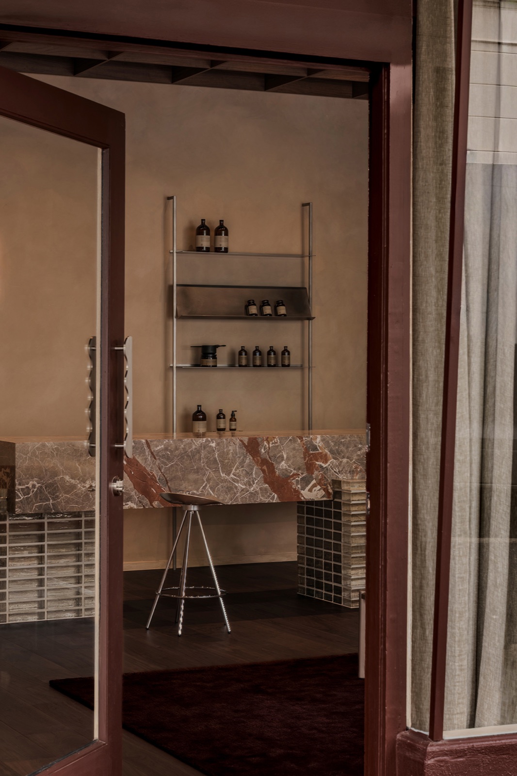 A view through the doorway into our warm stone apothecary